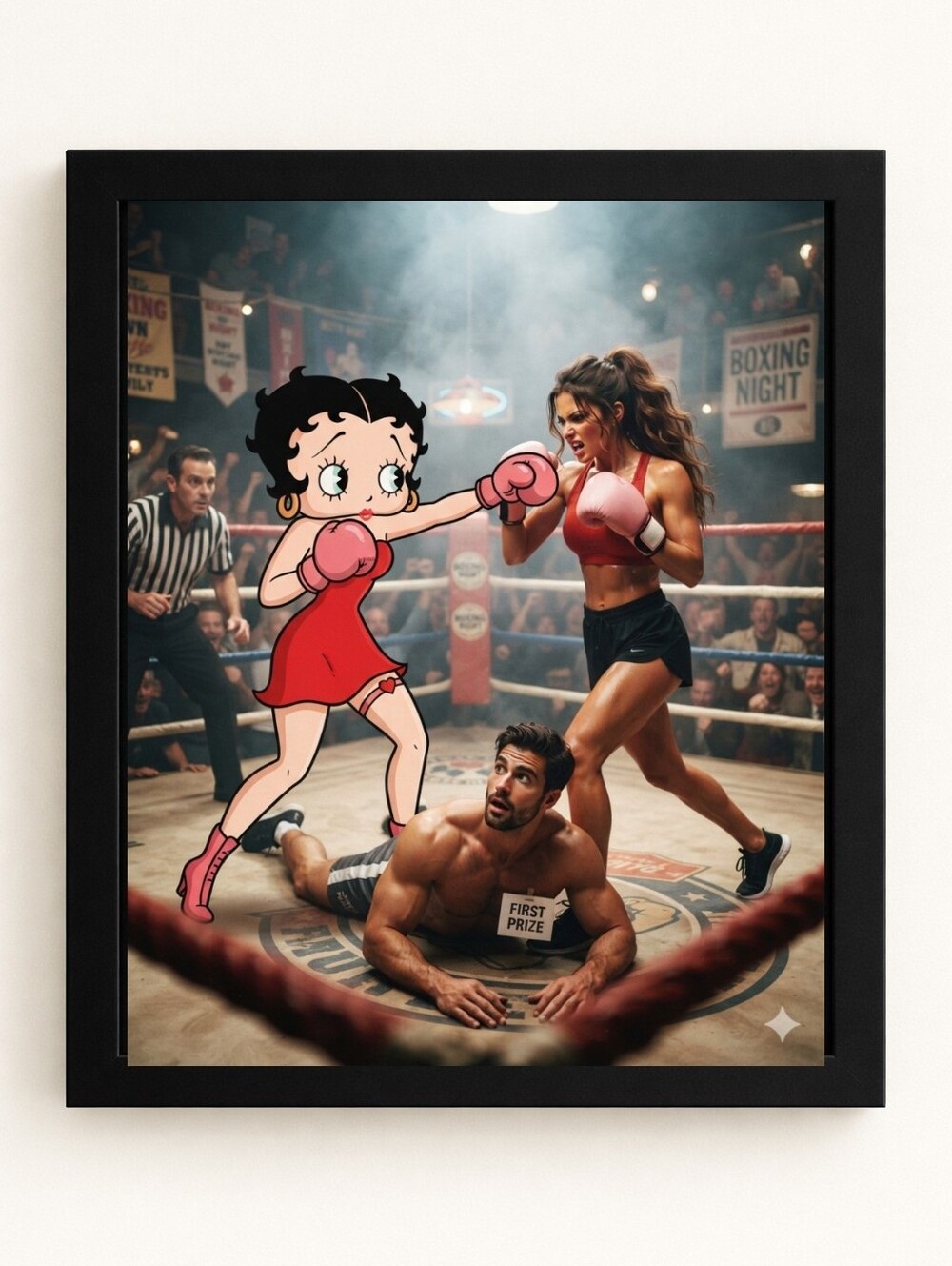 Betty Boop Boxing Showdown 8x10 Framed AI Art Print – Pink Glam Wall Decor